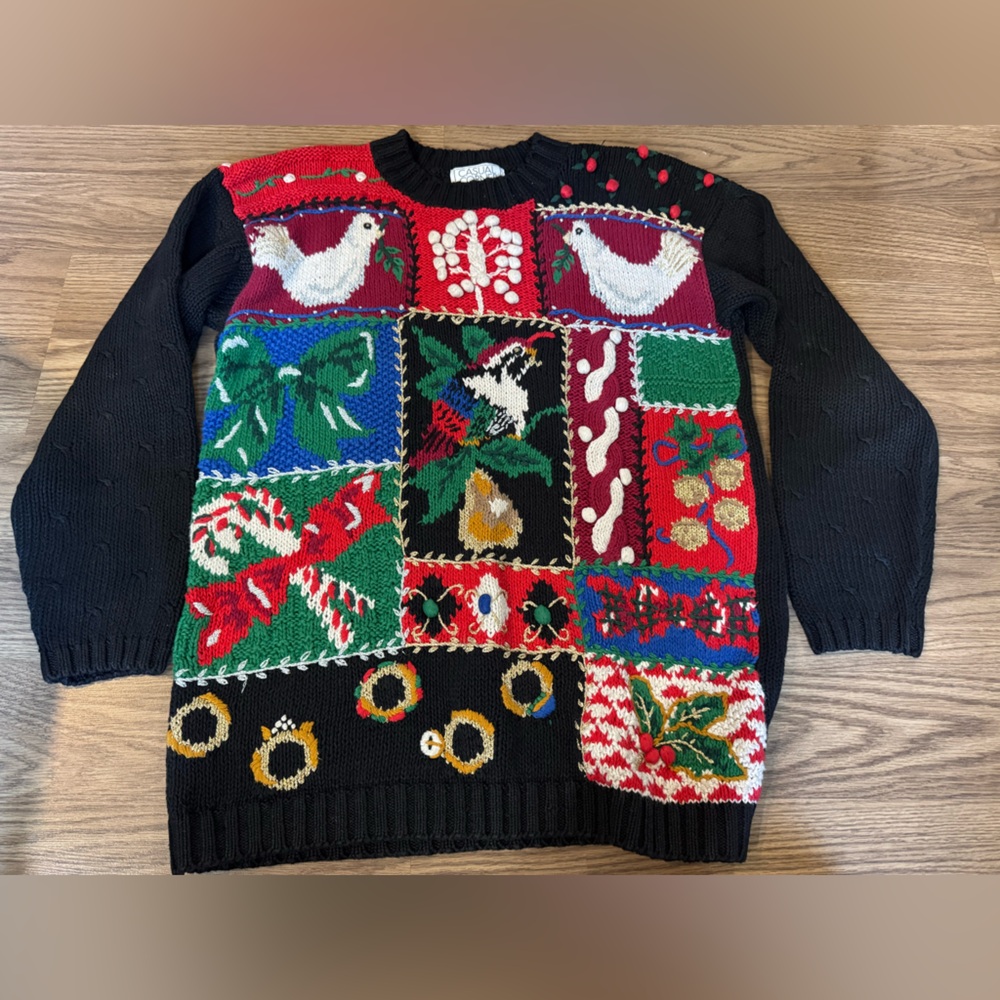 Casual Corner Black Multicolor Patchwork Sweater - image 7